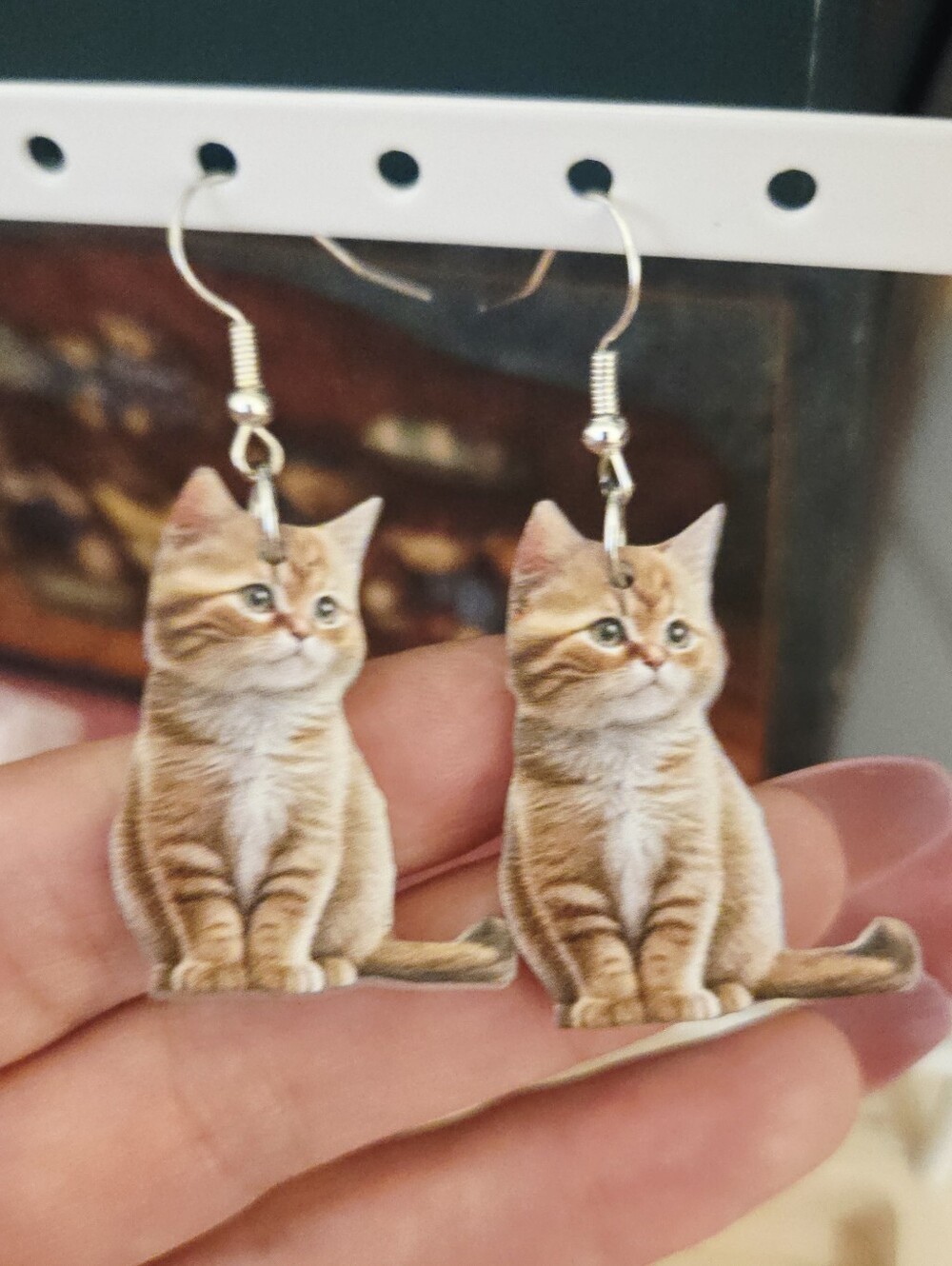 Pretty Orange Cat Tabby Kitten Dangle Earrings - Picture 7 of 16
